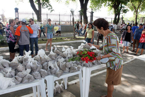 A Companhia de Desenvolvimento do Município de Campos (Codemca), em parceria com o Centro de Controle de Zooneses, está distribuindo saquinhos de areia para serem colocar nos vasos instalados nas cabeceiras dos jazigos do Cemitério do Caju (Foto: Antônio Leudo)