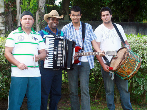 O grupo é formado por Franco Baiano (sanfona e teclado), Darlan (triângulo), Diego (zabumba e percussão) e Luiz Otávio (guitarra e voz) (Foto: Divulgação)